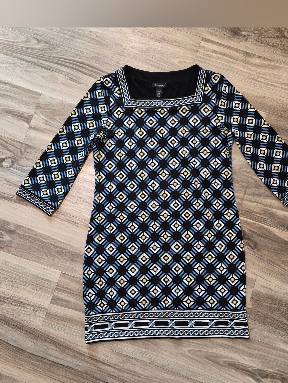White House Black Market Geometric 3/4 Sleeve Dress Ladies Business Casual Retro